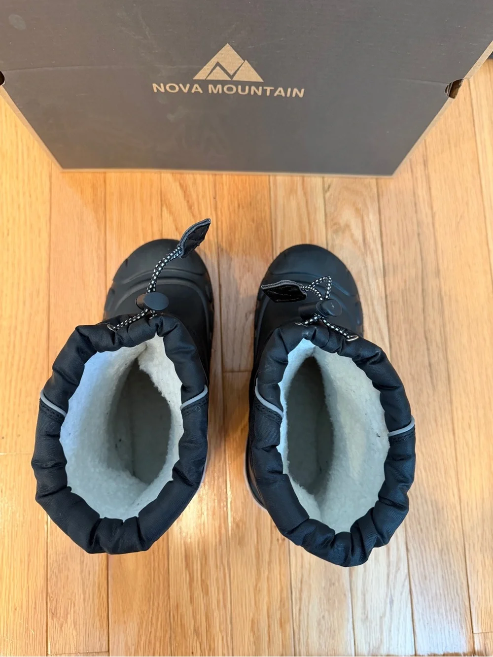 Kids Black Winter Snow Boots with Reflective Stripes